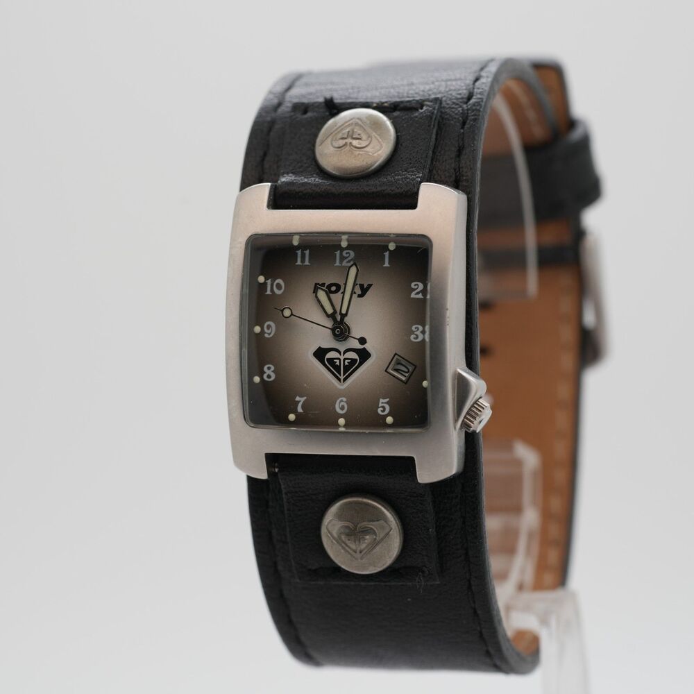 Roxy Womens Y2K Watch 24mm Square Date Leather Cuff Strap New Battery